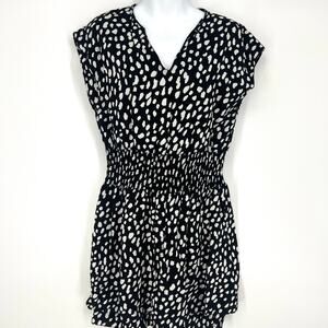 Pink Martini Womens Black with White Print V Neck Dress Size S